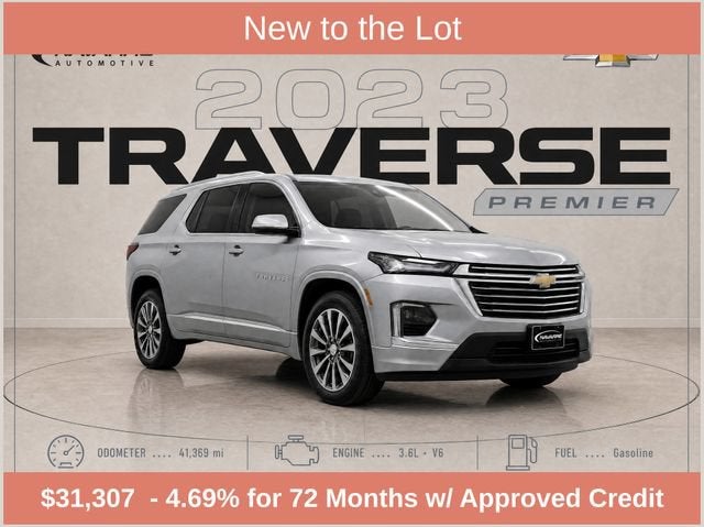 2023 Chevrolet Traverse Premier in Sterling Gray Metallic — front three-quarter view